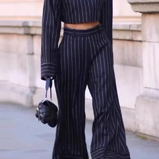 Striped Flare Pants and Crop Top Set