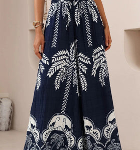 Tropical Print Wide-Leg Casual Pants