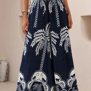 Tropical Print Wide-Leg Casual Pants