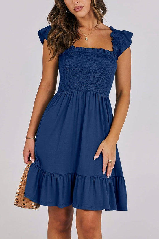 Ruffled Sleeve Smocked Casual Dress