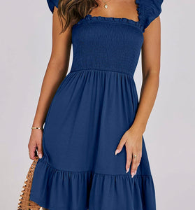 Ruffled Sleeve Smocked Casual Dress