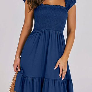 Ruffled Sleeve Smocked Casual Dress