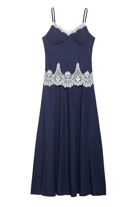 Striped Lace Sleeveless Casual Dress