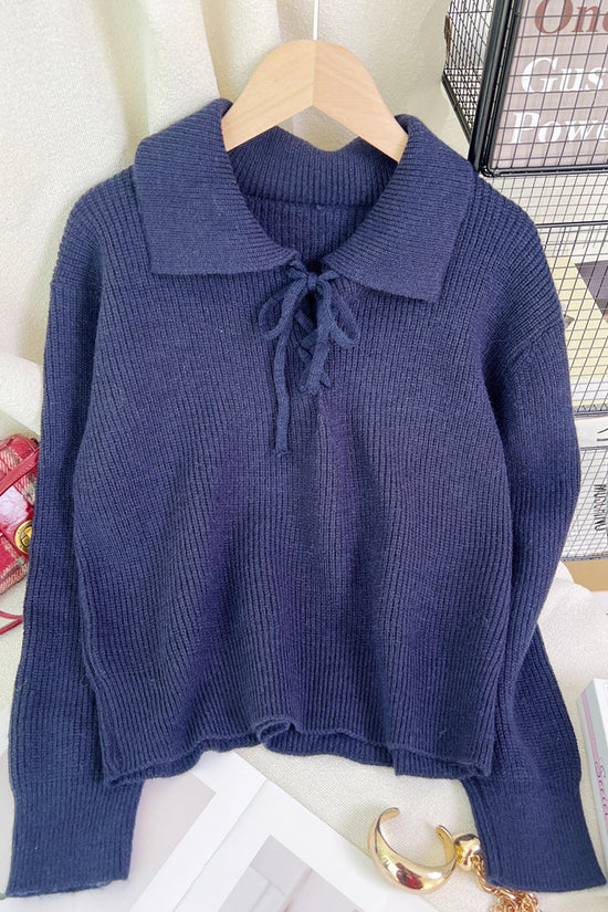 Lace-Up Collared Sweater