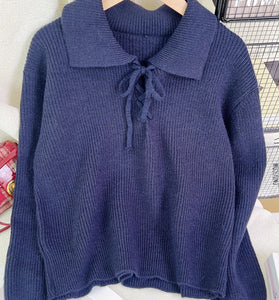 Lace-Up Collared Sweater