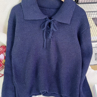 Lace-Up Collared Sweater