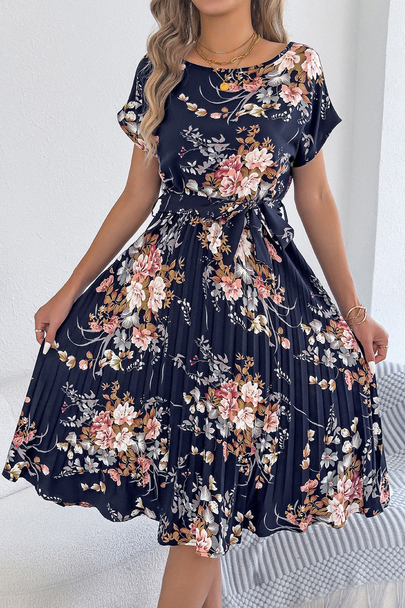 Floral Print Belted Casual Dress