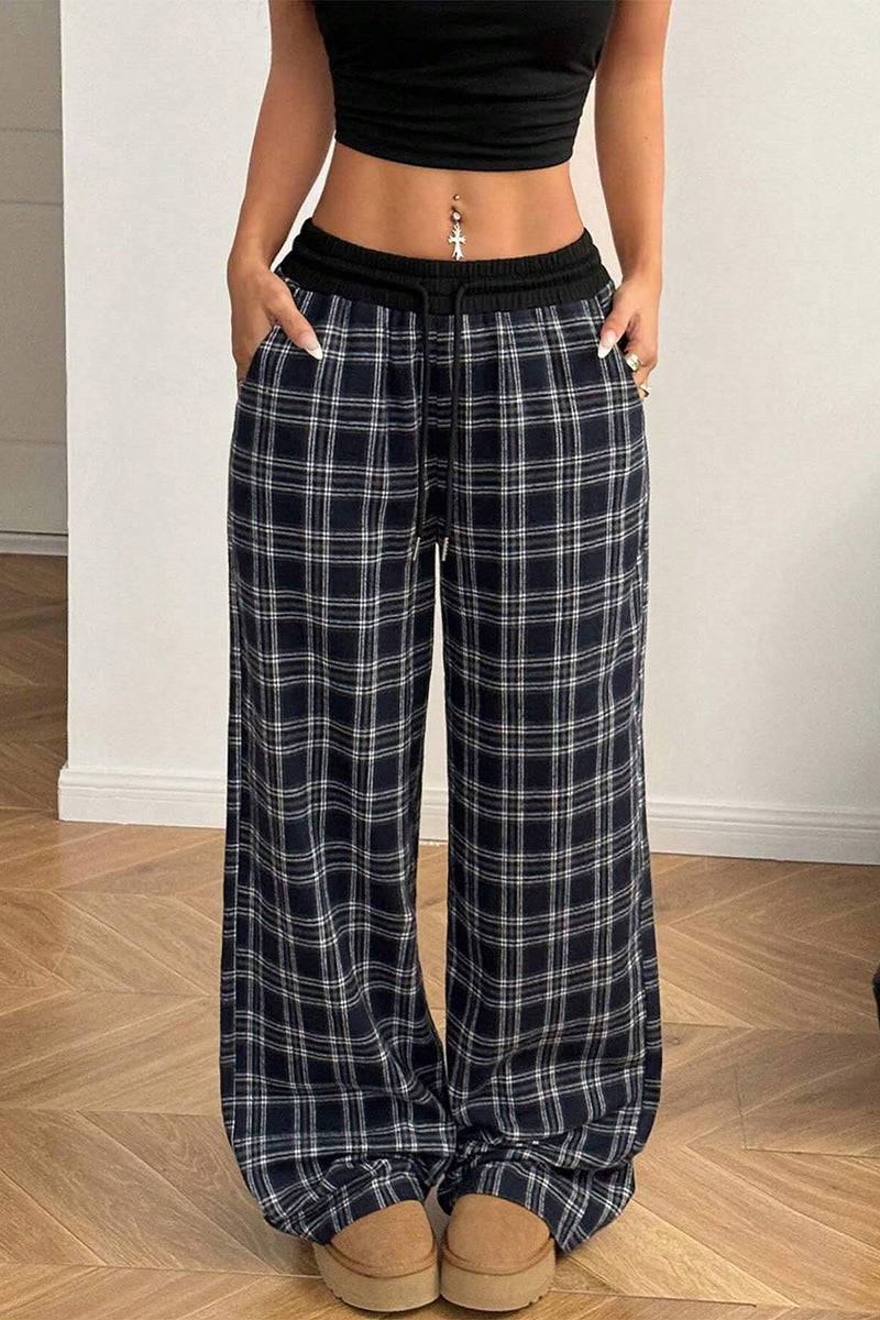 Classic Plaid Wide-Leg Casual Pants