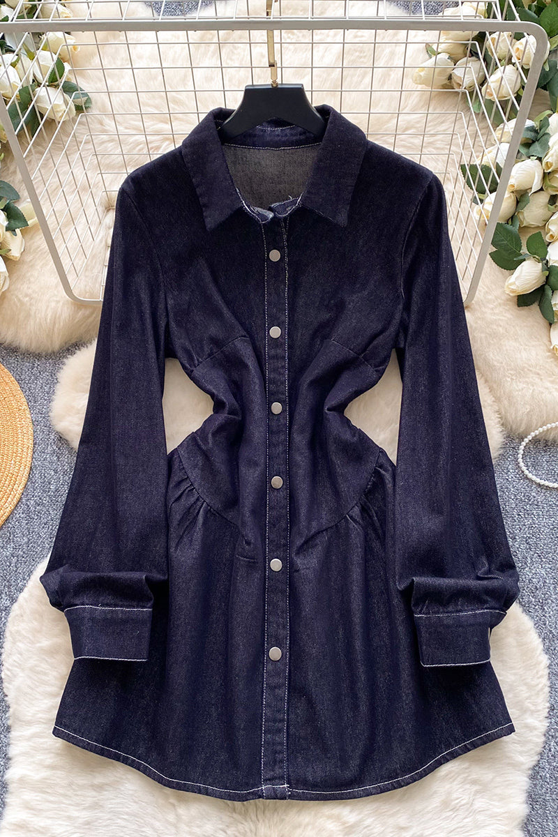 Buttoned Denim Dress with Long Sleeves