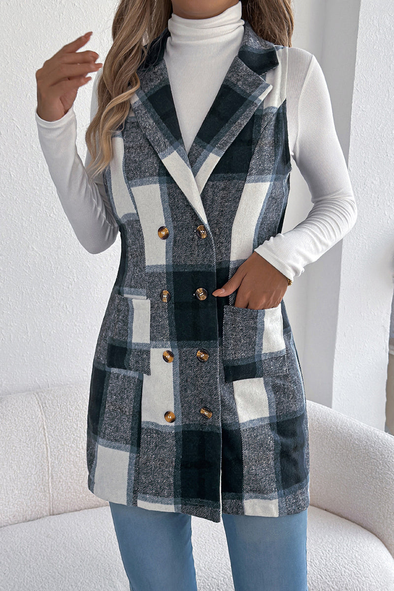 Plaid Double-Breasted Longline Vest