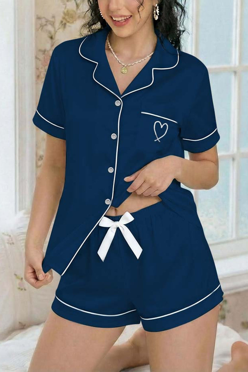 Heart Accent Short Sleeve Pajama Set