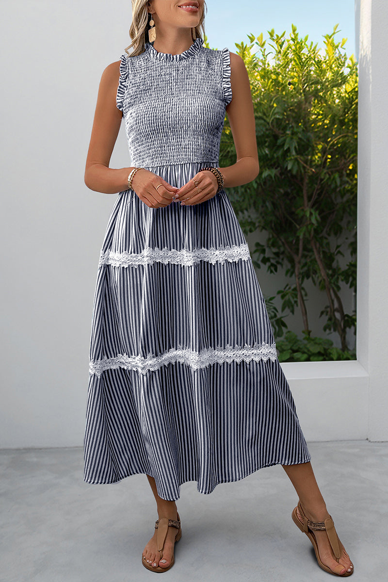 Sleeveless Striped Casual Midi Dress