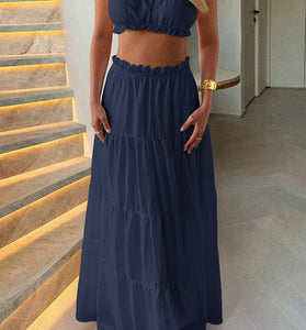 Scalloped Two-Piece Skirt Set with Crop Top