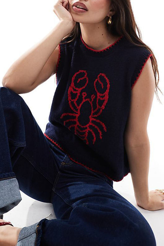 Lobster Graphic Sleeveless Sweater Vest
