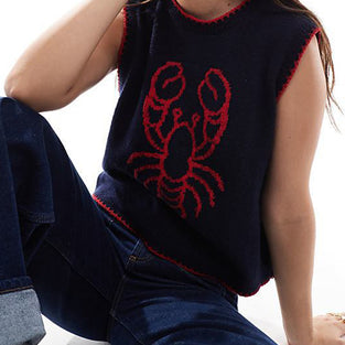 Lobster Graphic Sleeveless Sweater Vest