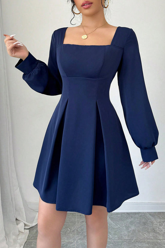 Square Neck Long Sleeve Casual Dress