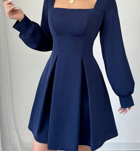 Square Neck Long Sleeve Casual Dress