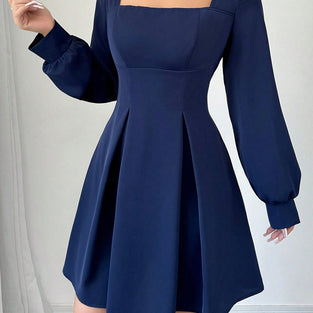 Square Neck Long Sleeve Casual Dress