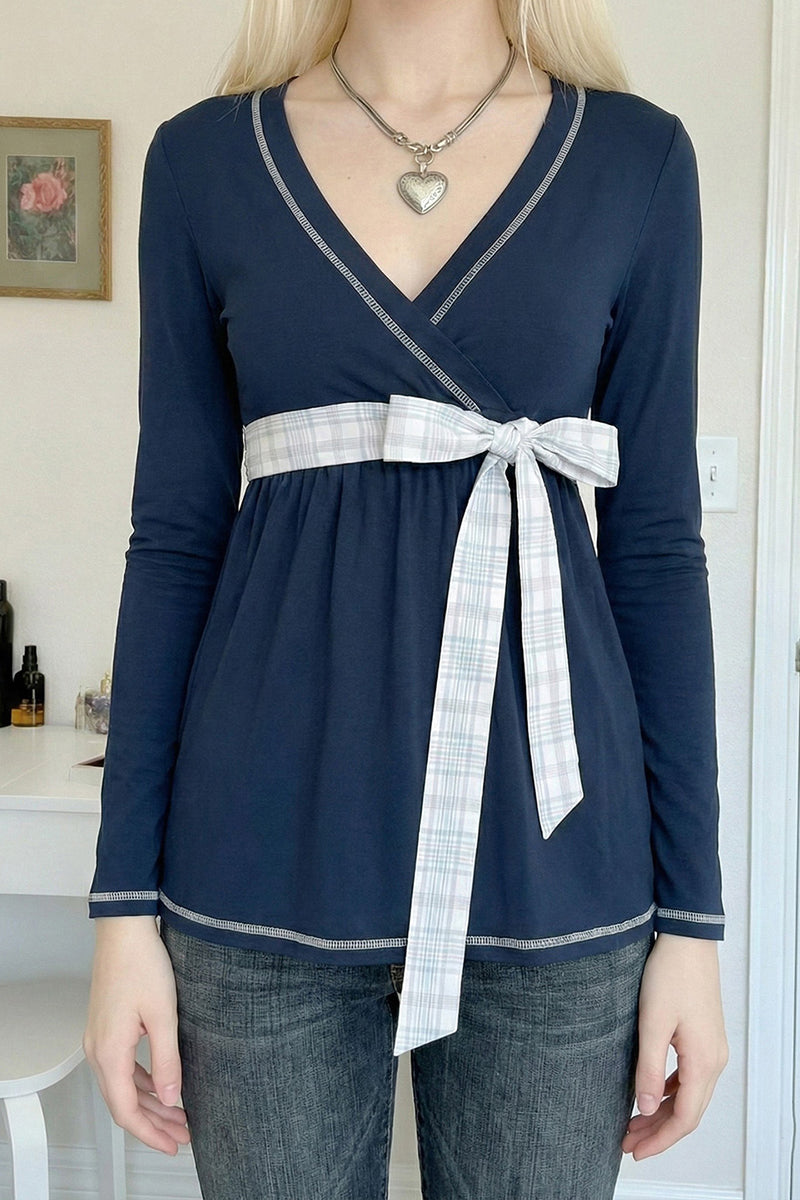 Wrap Tie Waist Long Sleeve Polo Shirt