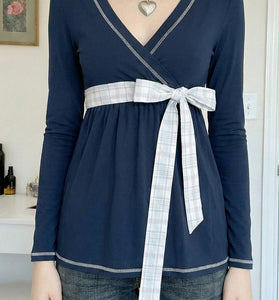 Wrap Tie Waist Long Sleeve Polo Shirt