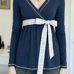 Wrap Tie Waist Long Sleeve Polo Shirt