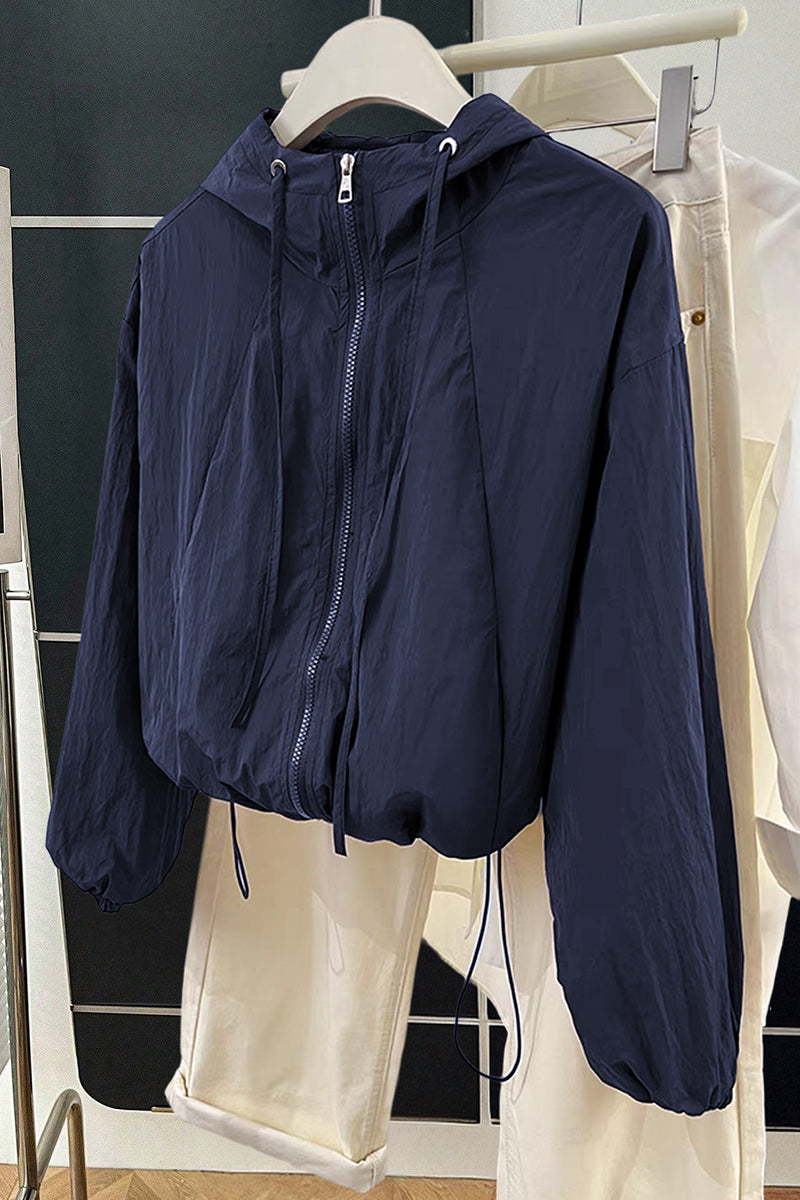 Hooded Drawstring Cropped Jacket