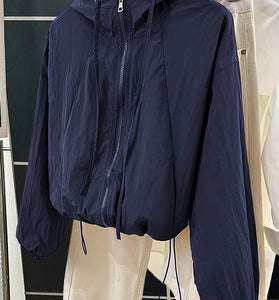 Hooded Drawstring Cropped Jacket