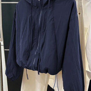 Hooded Drawstring Cropped Jacket