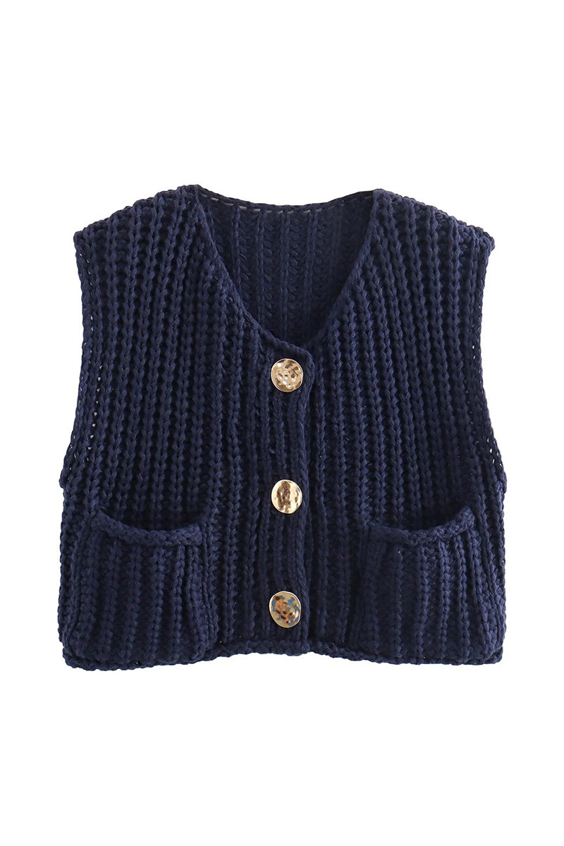 Button-Up Knitted Sweater Vest
