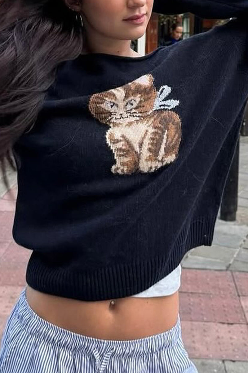 Off-Shoulder Casual Sweater with Print