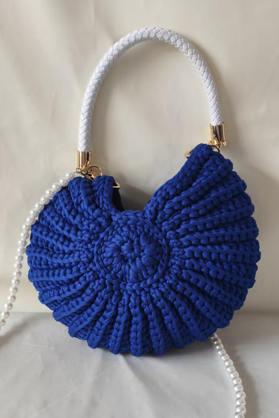 Chic Knit Handbag with Pearl Strap