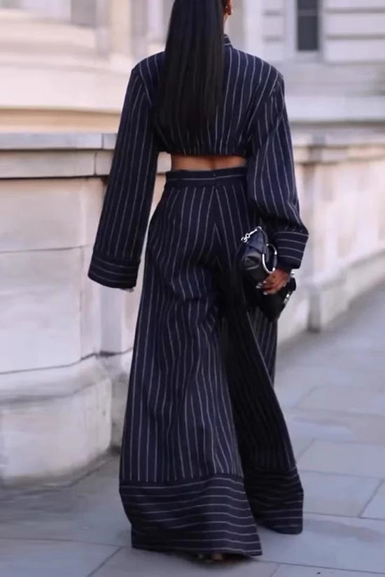 Striped Flare Pants and Crop Top Set