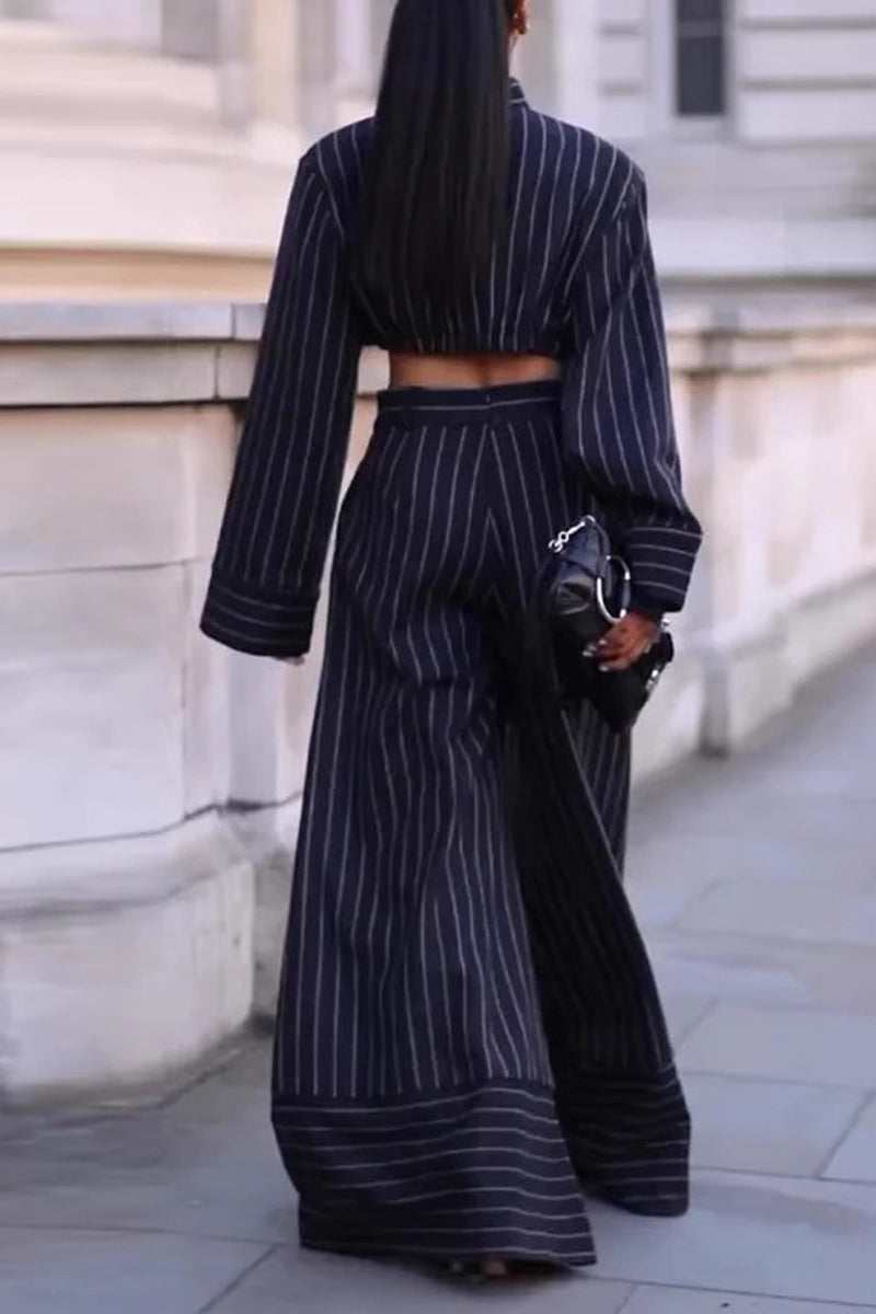 Striped Flare Pants and Crop Top Set