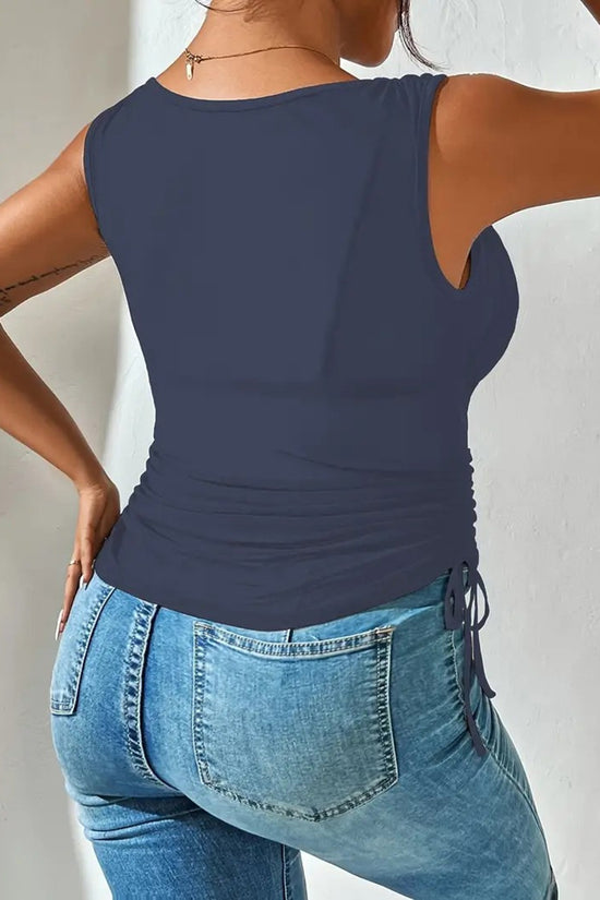 Draped V-Neck Mesh Ruched Tank Top