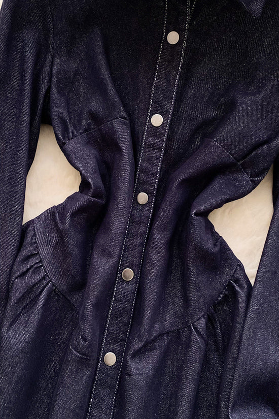 Buttoned Denim Dress with Long Sleeves