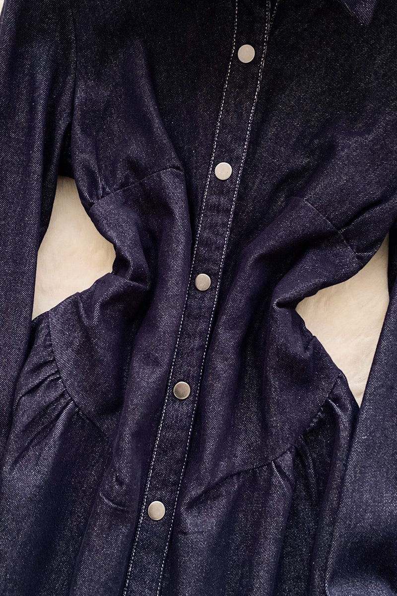 Buttoned Denim Dress with Long Sleeves