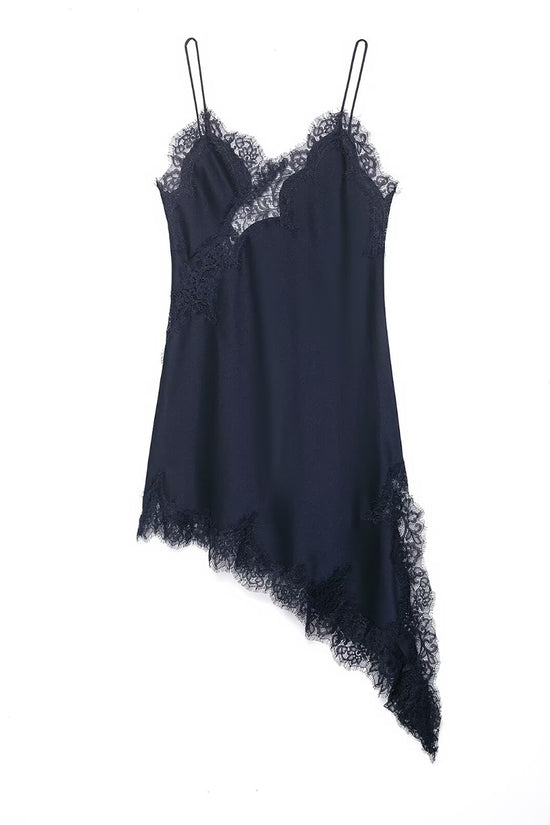 Asymmetrical Hem Lace Trim Slip Dress