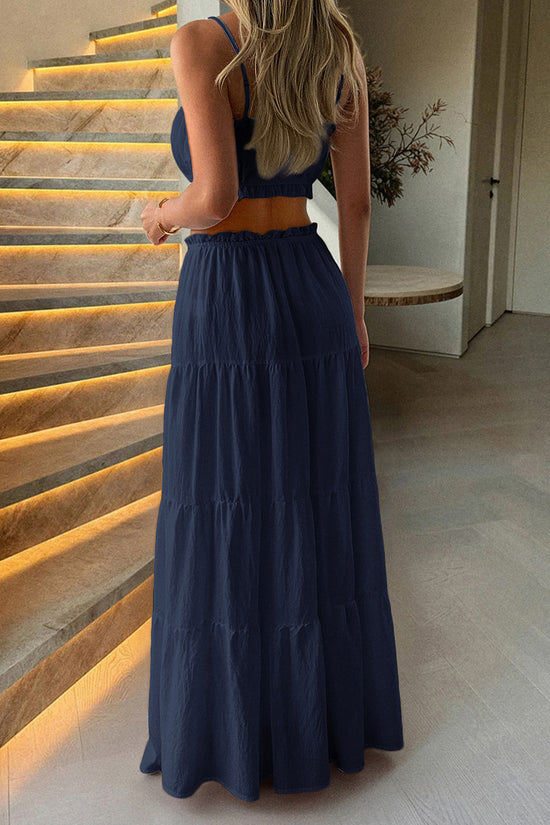 Scalloped Two-Piece Skirt Set with Crop Top