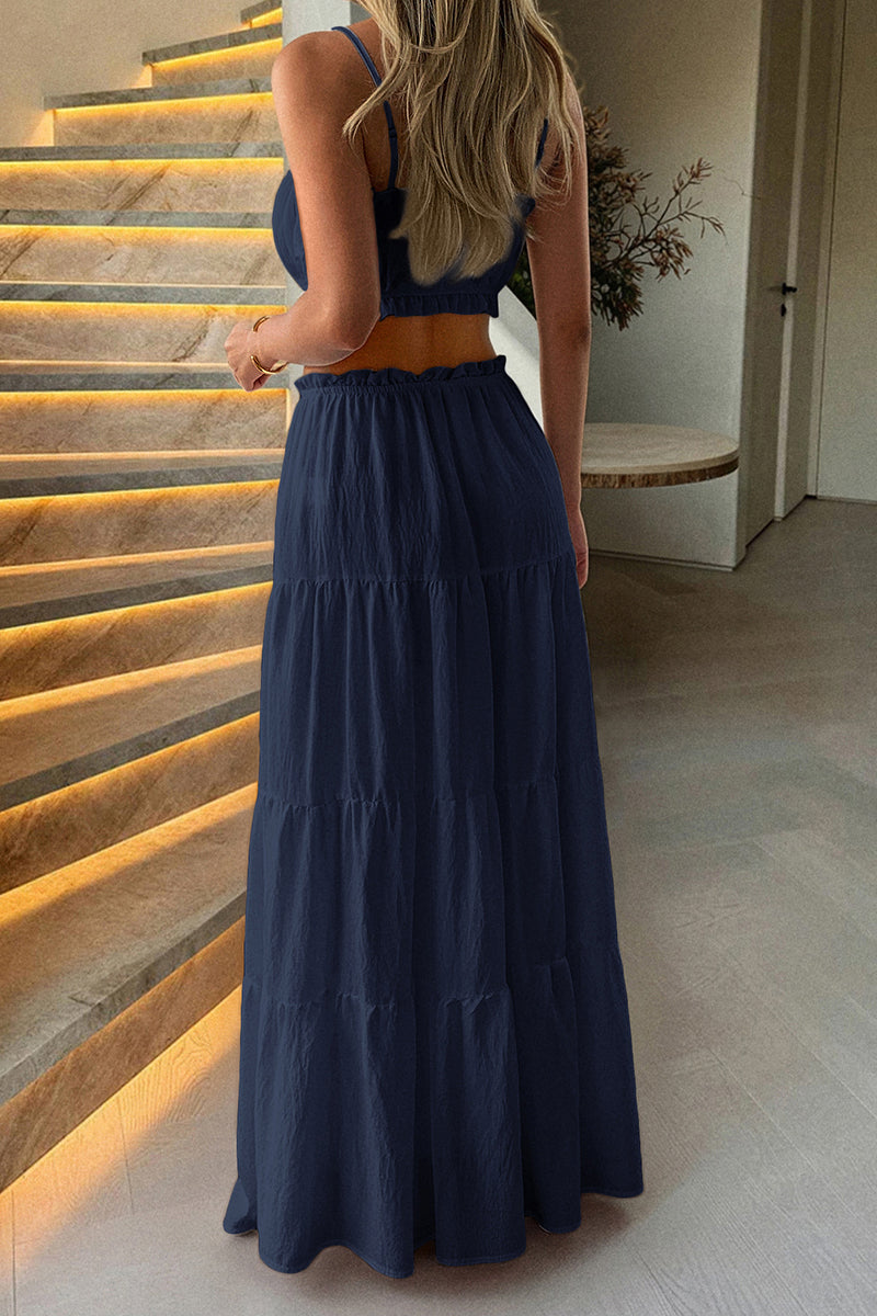 Scalloped Two-Piece Skirt Set with Crop Top