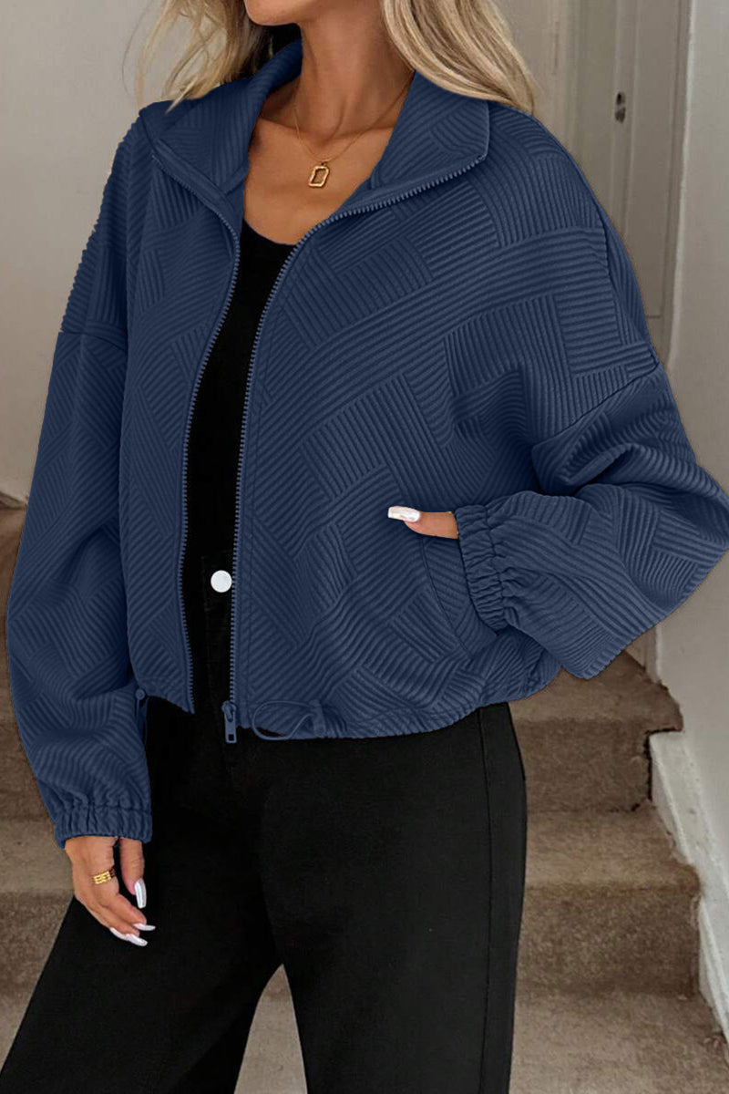 Textured Zip-Up Casual Jacket