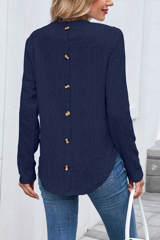 Textured Long Sleeve Casual T-Shirt
