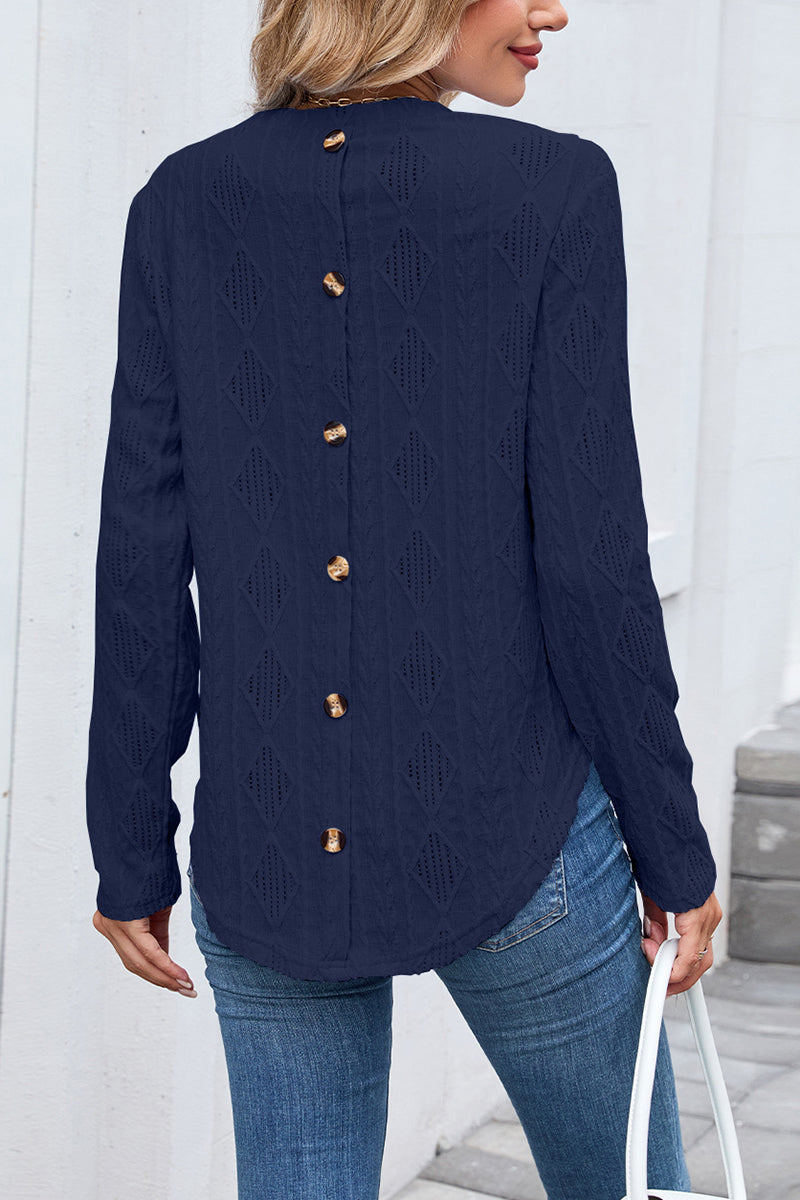 Textured Long Sleeve Casual T-Shirt