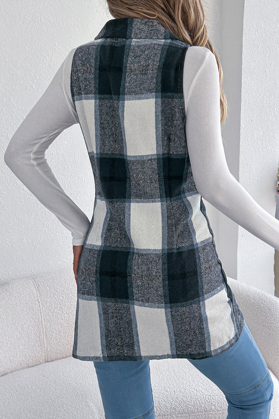 Plaid Double-Breasted Longline Vest