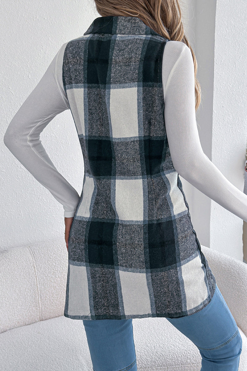 Plaid Double-Breasted Longline Vest