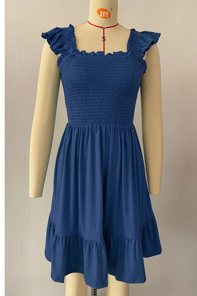 Ruffled Sleeve Smocked Casual Dress
