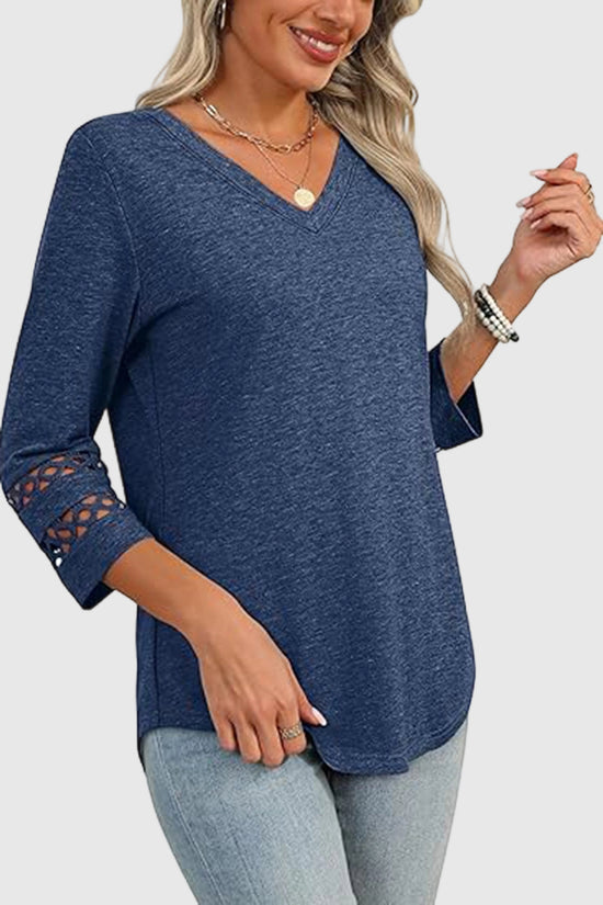 V-Neck Lace Sleeve Casual Top