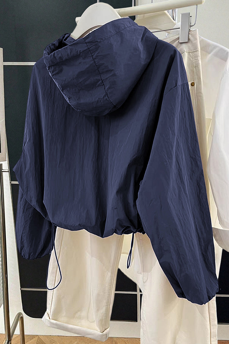 Hooded Drawstring Cropped Jacket