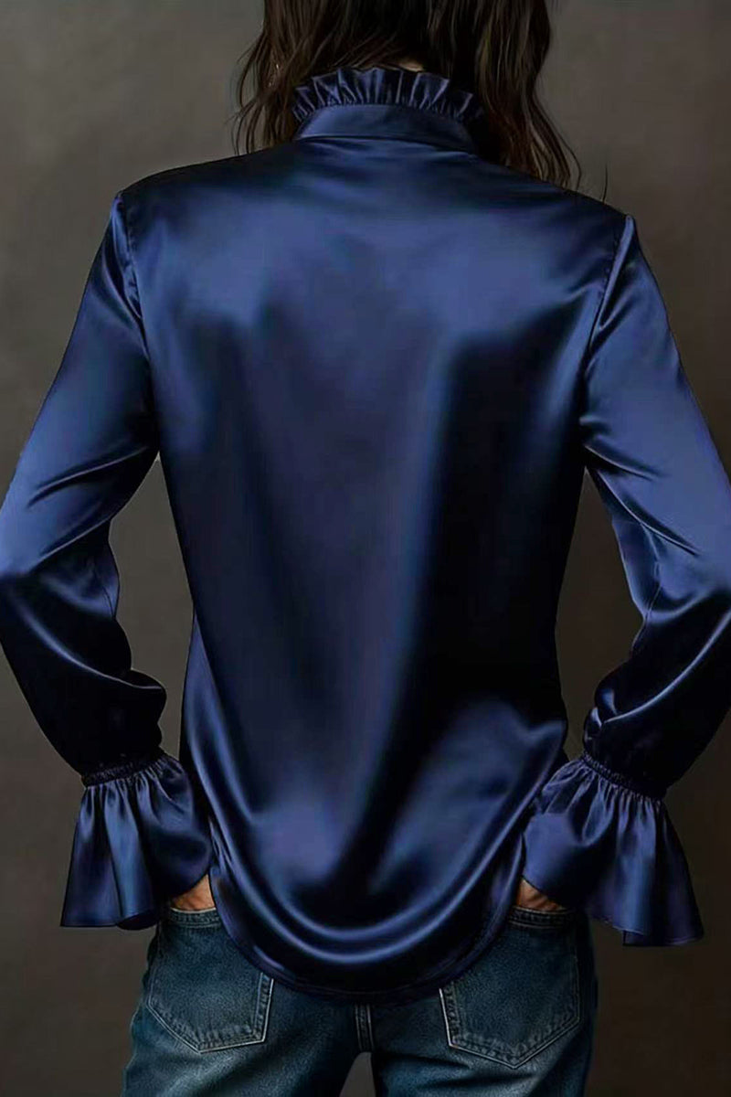 Ruffled Long Sleeve Button-Up Blouse