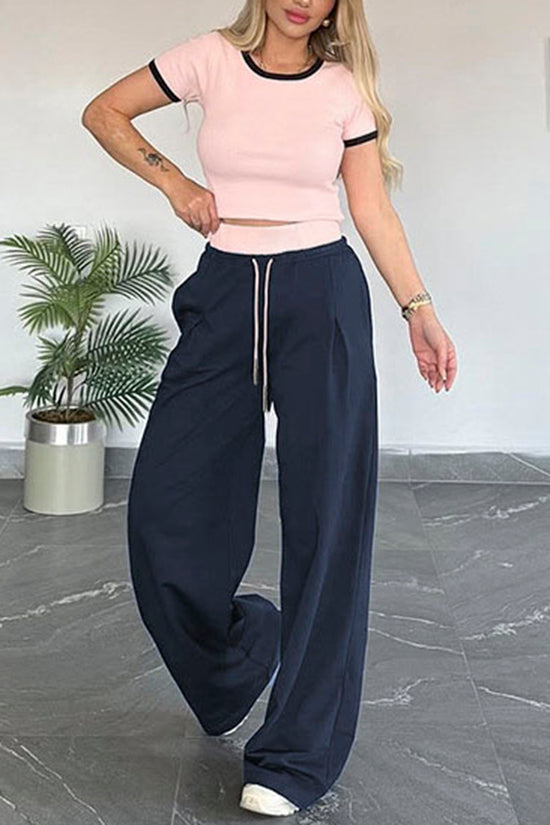 Chic Crop Top and Wide Leg Pants Set