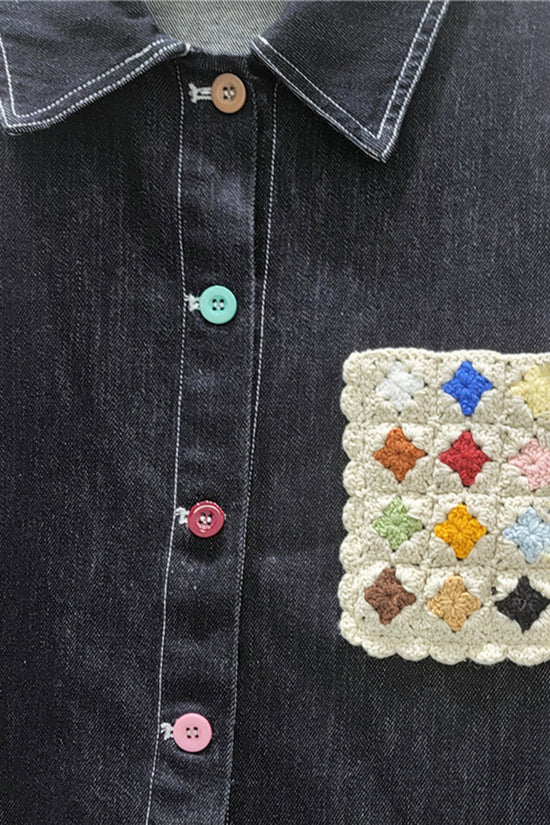 Chic Embellished Button Denim Shirt